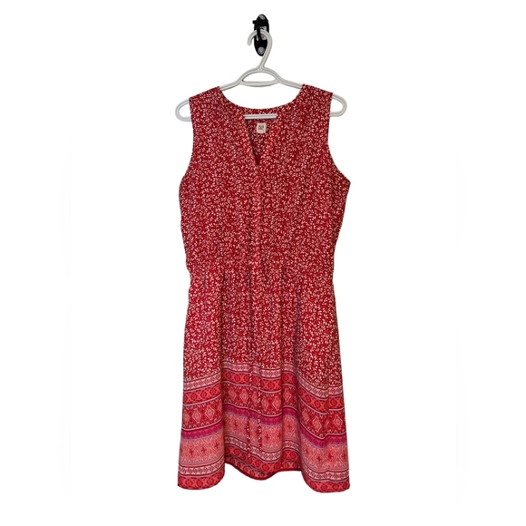 Gap Cherry Red Floral Girlie Cute Dress Spring Summer Flowy Sheer Pocket Size M - Picture 3 of 12